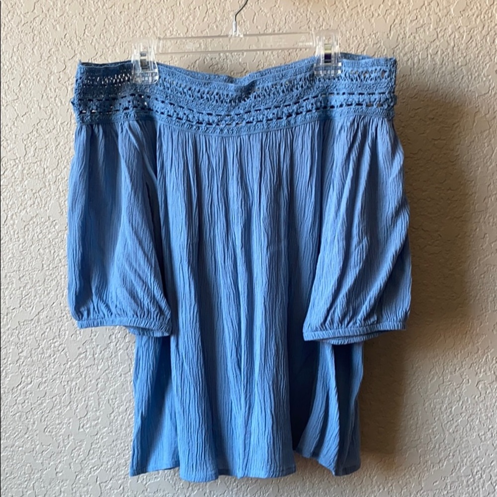 off the shoulder blue top